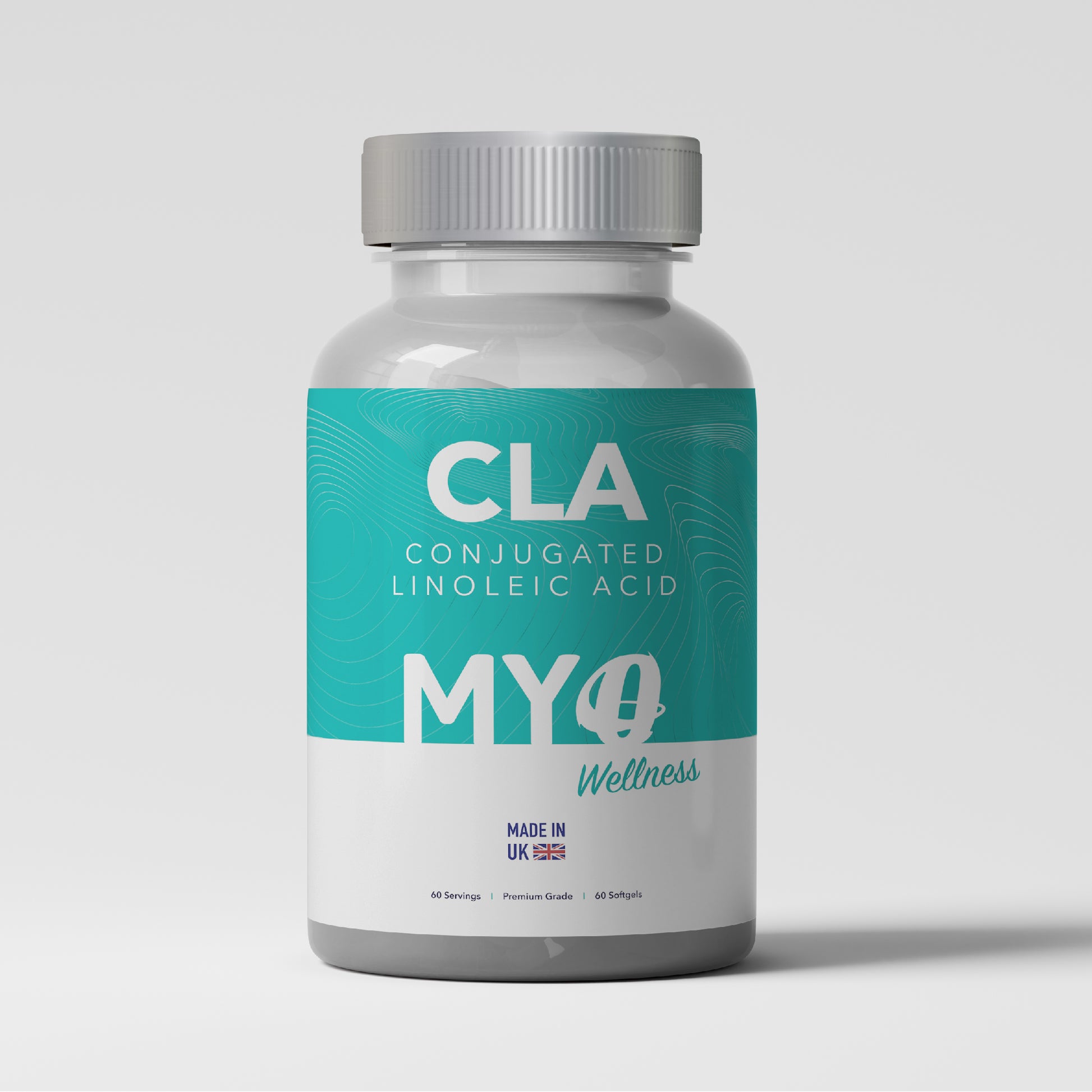MYOwellness CLA softgel capsules bottle on a light gray background