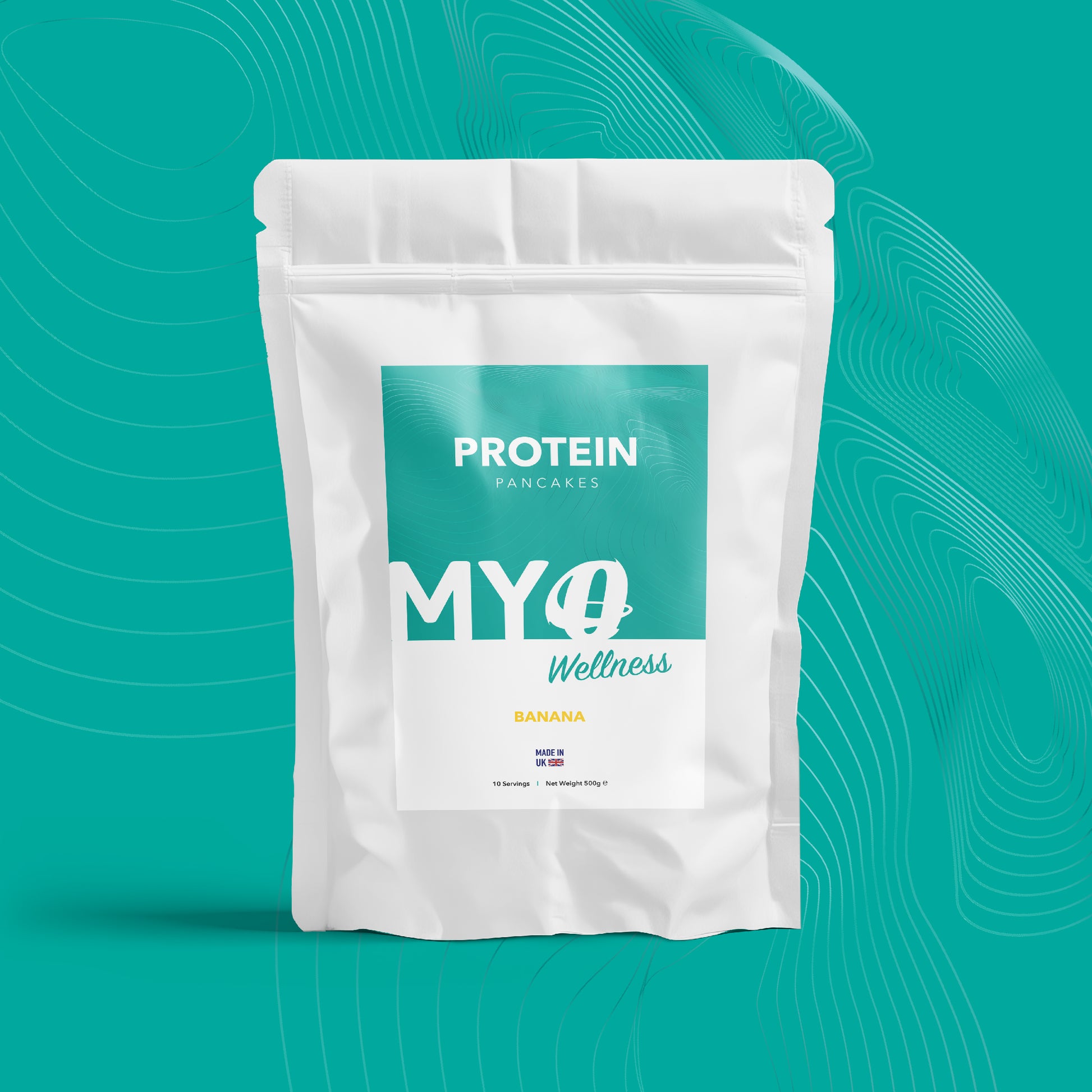 MYOwellness protein package on a teal background